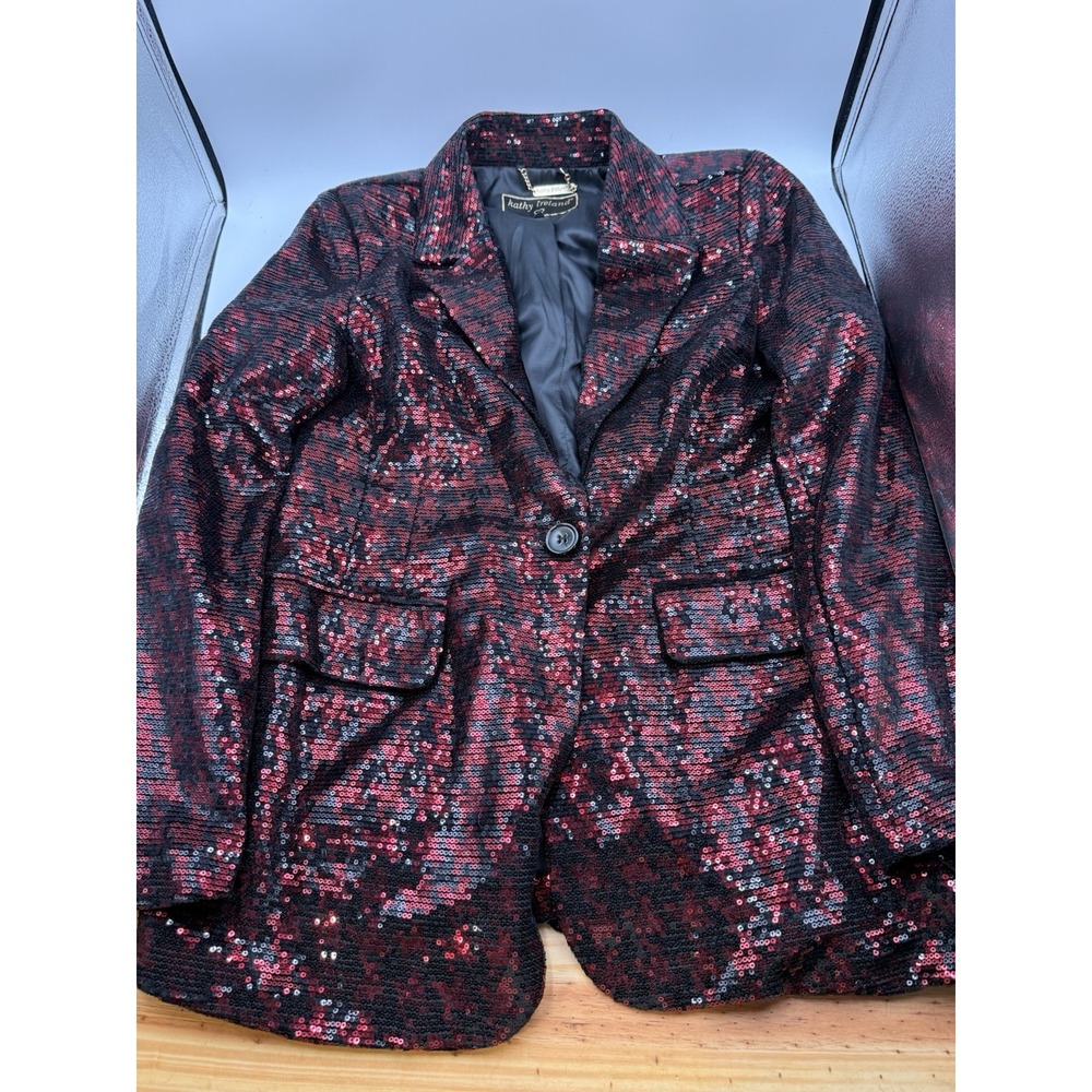 Kathy Ireland Sequin Blazer Jacket Size M NWT Red Black Sparkle Party
